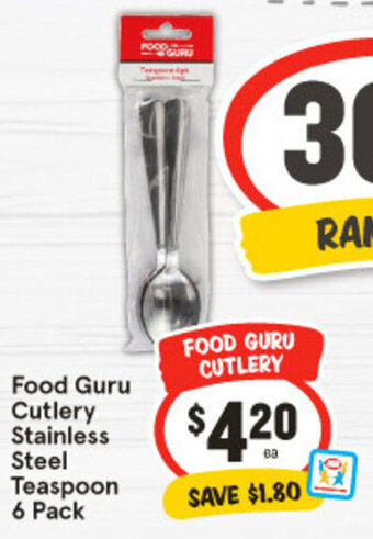 Food Guru Cutlery Stainless Steel Teaspoon 6 Pack