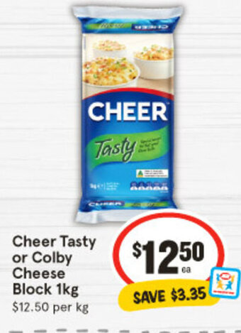 IGA Cheer Tasty or Colby Cheese Block 1kg offer