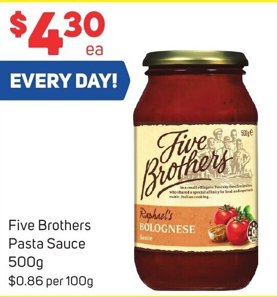Five Brothers Pasta Sauce 500g offer at Foodland