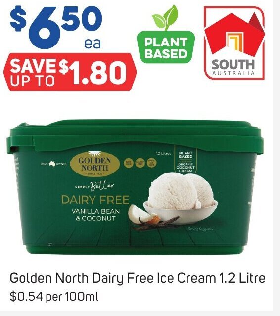 Golden North Dairy Free Ice Cream 1.2 Litre offer at Foodland