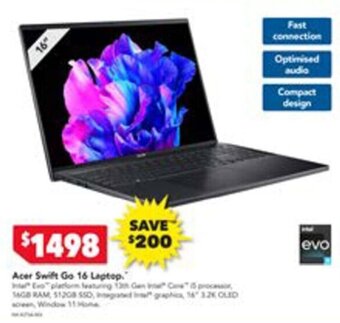 Harvey Norman Acer Swift Go 16 Laptop offer