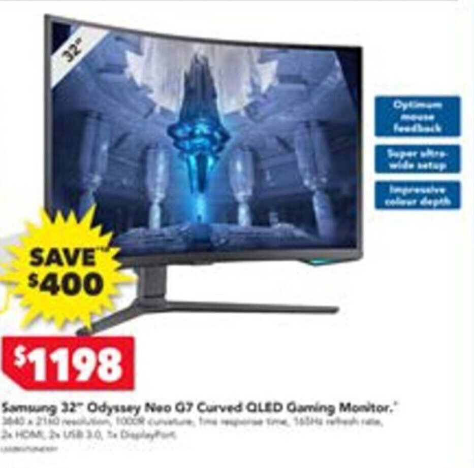 Samsung 32" Odyssey G7 Curved GLED Gaming Monitor offer at Harvey Norman