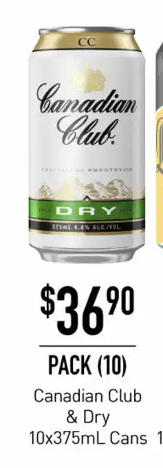 Dan Murphy's Canadian Club & Dry 10 x 375ml Cans offer