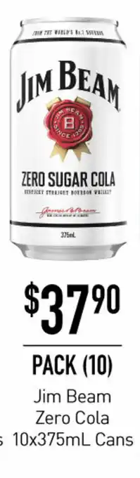 Dan Murphy's Jim Beam Zero Cola 10x375mL Cans offer