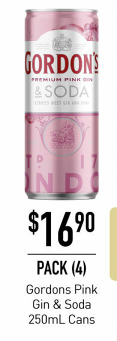 Dan Murphy's Gordons Pink Gin & Soda 250mL Cans offer