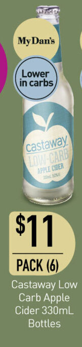 Dan Murphy's Castaway Low Carb Apple Cider 330mL Bottles offer
