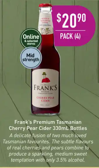 Dan Murphy's Frank's Premium Tasmanian Cherry Pear Cider 330mL Bottles offer