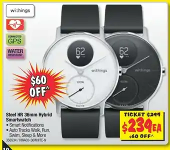 JB Hi-Fi Withings - Steel HR 36mm Hybrid Smartwatch - 356534 offer