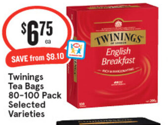 IGA Twinings Tea Bags 80-100 Pack Selected Varieties offer
