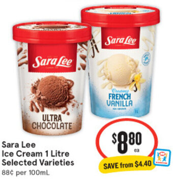 IGA Sara Lee Ice Cream 1 Litre Selected Varieties offer