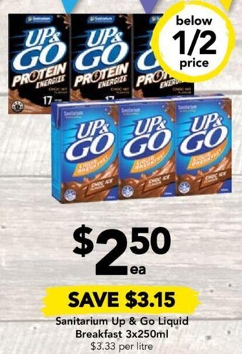 Drakes Sanitarium Up & Go Liquid Breakfast 3x250ml offer