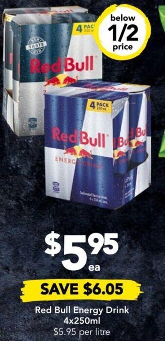 Drakes Red Bull Energy Drink 4x250ml offer