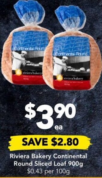 Drakes Riviera Bakery Continental Round Sliced Loaf 900g offer