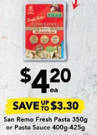 Drakes San Remo Fresh Pasta 350g or Pasta Sauce 400g-425g offer