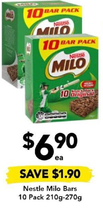 Drakes Nestle Milo Bars 10 Pack 210g-270g offer