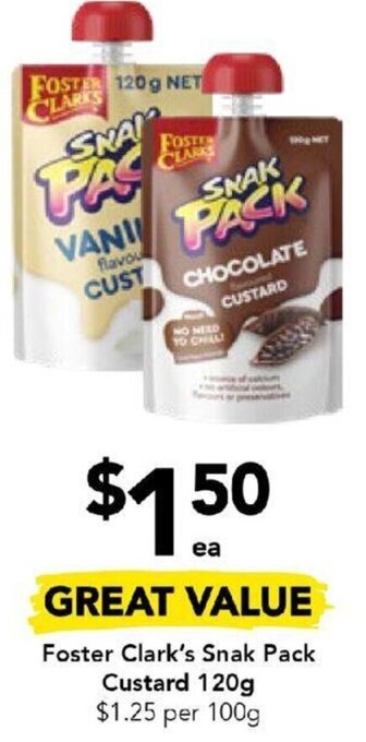 Drakes Foster Clark's Snak Pack Custard 120g offer