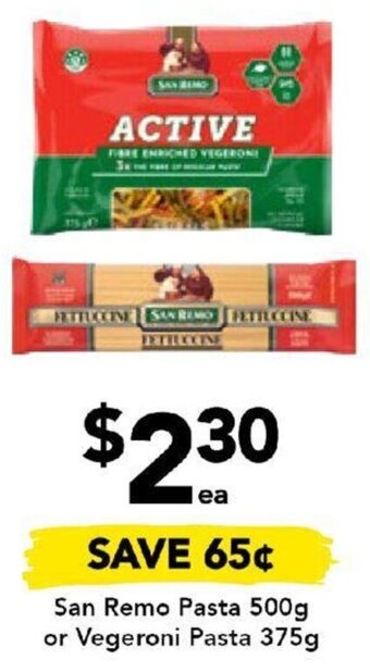Drakes San Remo Pasta 500g or Vegeroni Pasta 375g offer