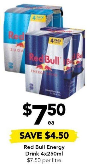 Drakes Red Bull Energy Drink 4x250ml offer