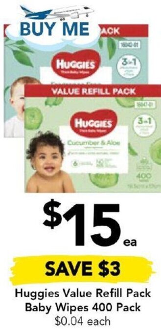 Drakes Huggies Value Refill Pack Baby Wipes 400 Pack offer