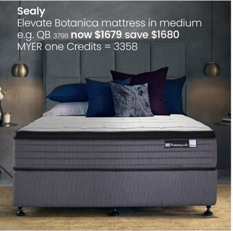 Myer Sealy Elevate Botanica mattress in medium e.g. QB offer