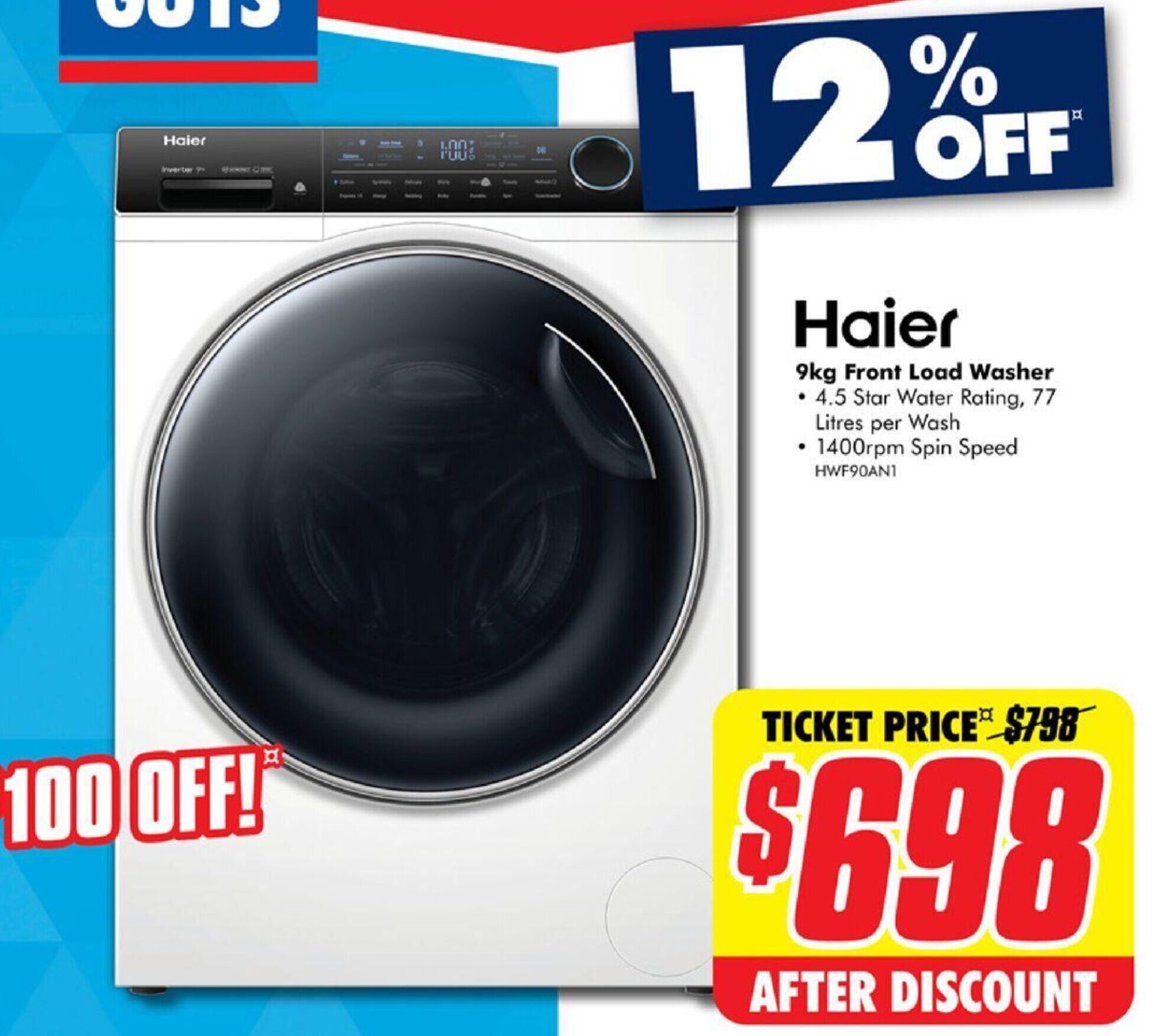 9kg Front Load Washer offer at The Good Guys