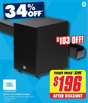 The Good Guys SB170 2.1Ch 220W Soundbar offer