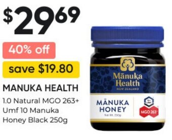 BIG W MANUKA HEALTH 1.0 Natural MGO 263+ Umf 10 Manuka Honey Black 250g offer