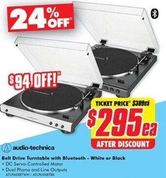 Belt Drive Turntable with Bluetooth - White or Black