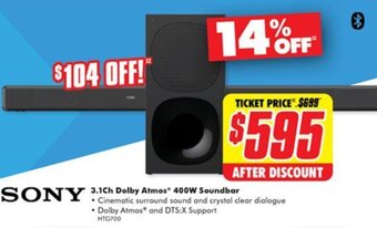 The Good Guys SONY 3.1ch Dolby Atmos 400W Soundbar offer
