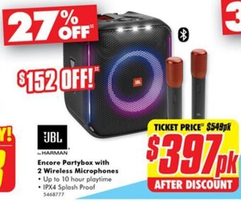 The Good Guys HARMAN Encore Partybox with 2 Wireless Microphones offer