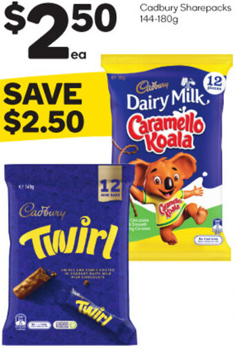 Woolworths Cadbury Sharepacks 144-180g offer
