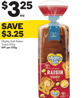 Woolworths Mighty Soft Raisin Toast 600g offer
