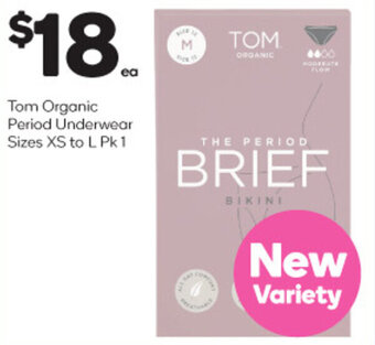 Tom Organic Period Underwear Sizes XS to L Pk 1