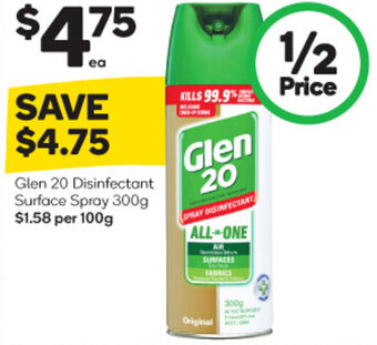 Woolworths Glen 20 Disinfectant Surface Spray 300g offer