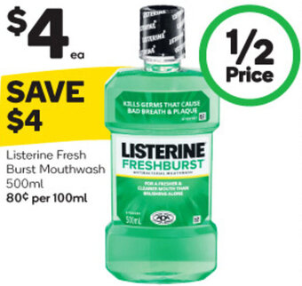 Woolworths Listerine Fresh Burst Mouthwash 500ml offer