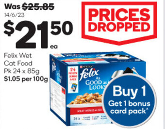 Woolworths Felix Wet Cat Food Pk 24 x 85g offer