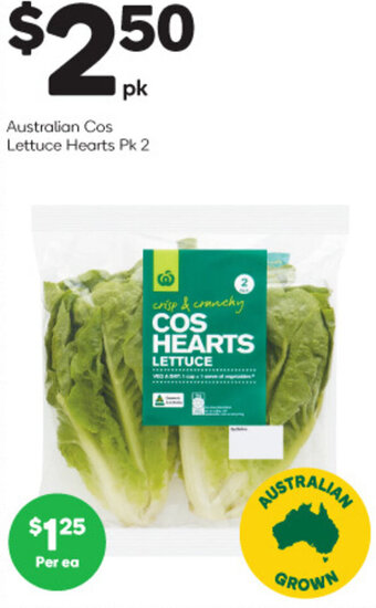 Woolworths Australian Cos Lettuce Hearts Pk 2 offer
