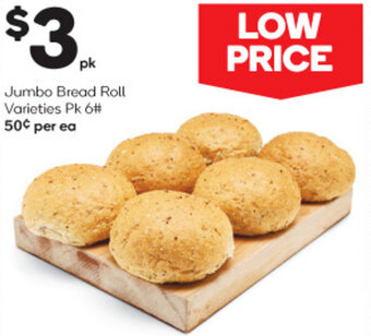 Woolworths Jumbo Bread Roll Varieties Pk 6# offer