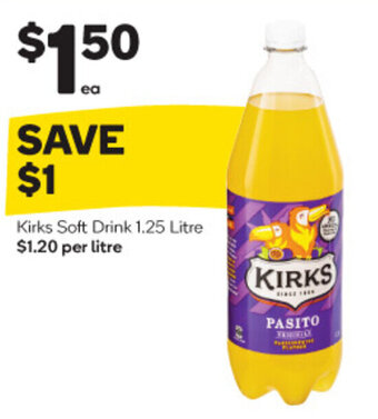 Woolworths Kirks Soft Drink 1.25 Litre offer