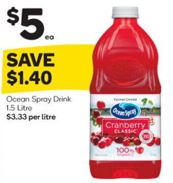 Woolworths Ocean Spray Drink 1.5 Litre offer