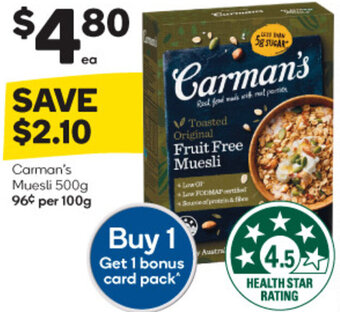 Woolworths Carman's Muesli 500g offer