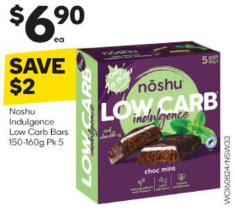 Woolworths Noshu Indulgence Low Carb Bars 150-160g Pk 5 offer