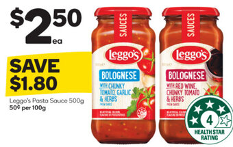 Woolworths Leggo's Pasta Sauce 500g offer