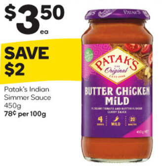 Woolworths Patak's Indian Simmer Sauce 450g offer