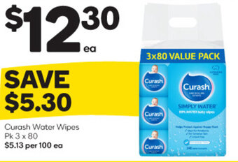 Woolworths Curash Water Wipes Pk 3 x 80 offer