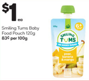 Woolworths Smiling Tums Baby Food Pouch 120g offer