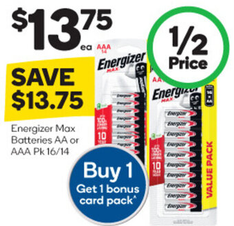 Woolworths Energizer Max Batteries AA or AAA Pk 16/14 offer