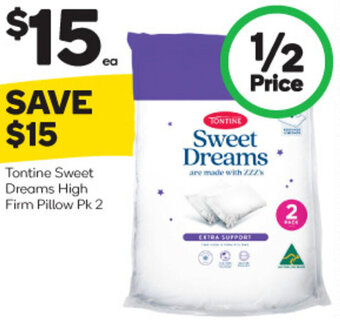 Woolworths Tontine Sweet Dreams High Firm Pillow Pk 2 offer