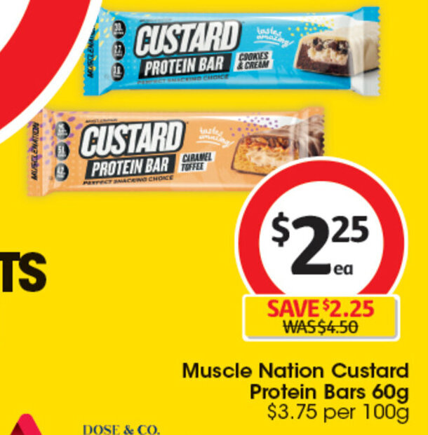 Muscle Nation Custard Protein Bars 60g offer at Coles