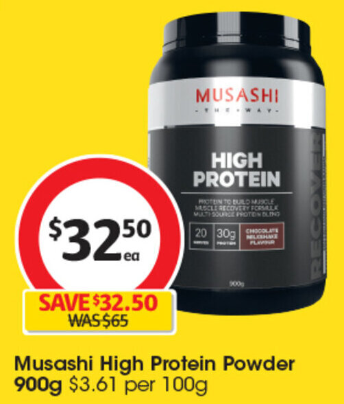Musashi High Protein Powder 900g offer at Coles
